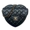 CHANEL 香奈兒 CC IN LOVE HEART 愛心鍊條包 羊皮 黑色 金釦