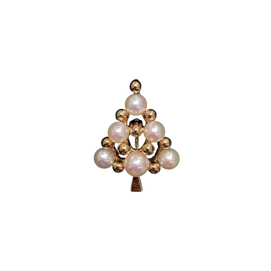 MIKIMOTO 御本木 珍珠 胸針/吊墜兩用 聖誕樹型 玫瑰金