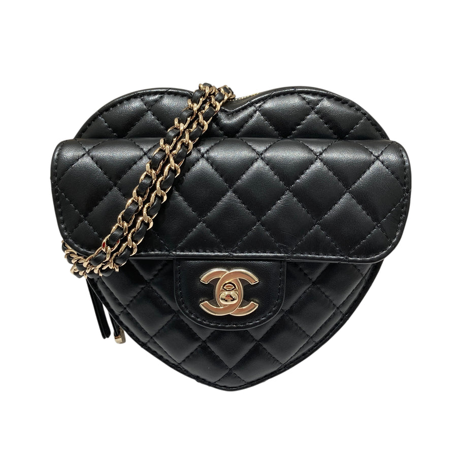 CHANEL 香奈兒 CC IN LOVE 愛心側背包 黑色 皮革