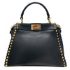 FENDI 芬迪 PEEKABOO MINI 鉚釘手拿肩背包 8BN244 皮革 黑色 金釦