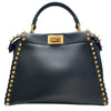 FENDI 芬迪 PEEKABOO MINI 鉚釘手拿肩背包 8BN244 皮革 黑色 金釦