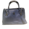 CHANEL 香奈兒 2WAY BAG 深藍色 荔枝皮 銀釦