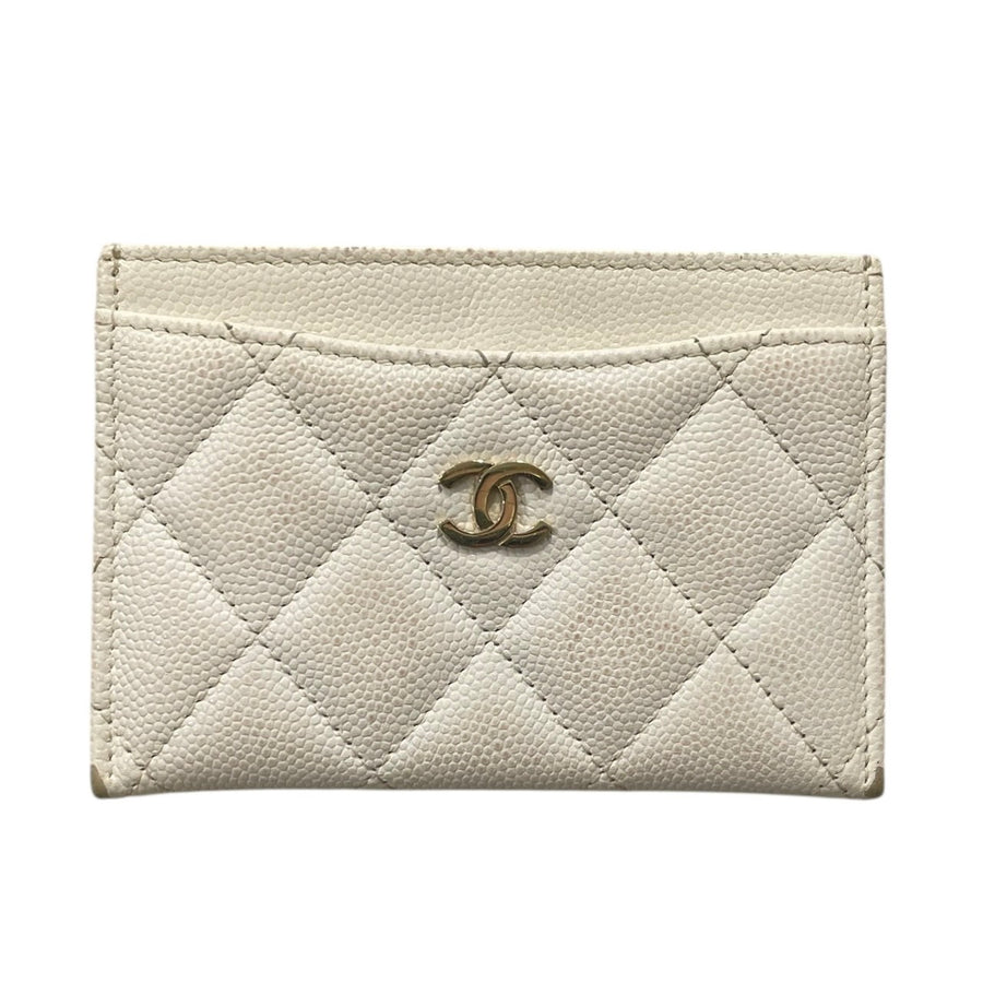 CHANEL 香奈兒 卡夾 荔枝牛皮 白色 淡金釦