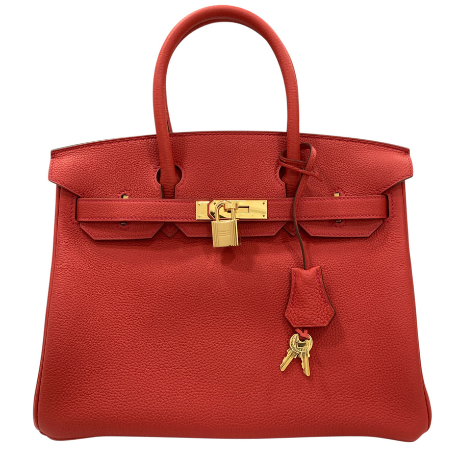 HERMES 愛馬仕 BIRKIN 30 手拿包 TC皮 橘紅色 金釦