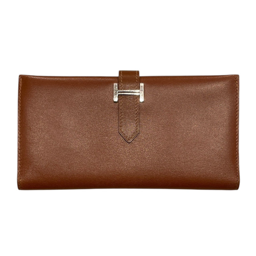 HERMES 愛馬仕 BEARN 長夾 BOX皮 皮革 焦糖色 銀釦