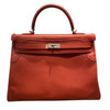 HERMÈS 愛馬仕 KELLY 35 GHILLIES RETOURNE 紅色 牛皮 銀扣