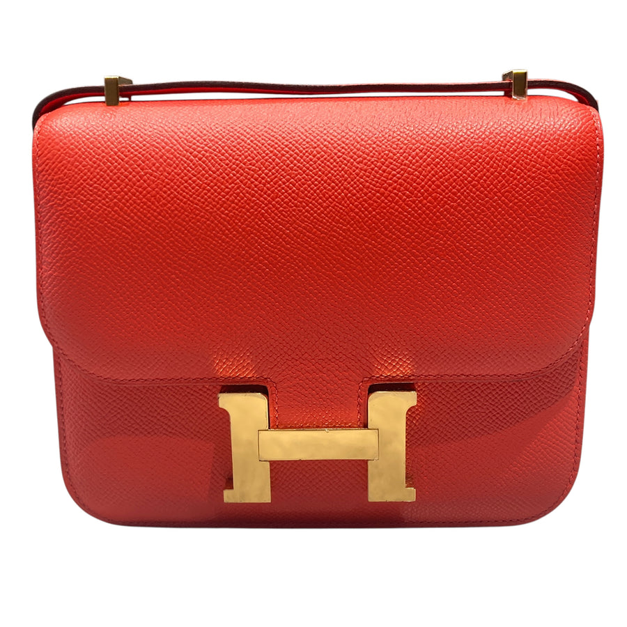 HERMES 愛馬仕 CONSTANCE 19 橘紅色 皮革 金釦