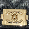 CHANEL 香奈兒 BOY MINI 山形紋迷你翻蓋包 荔枝牛皮 黑色 淺金釦
