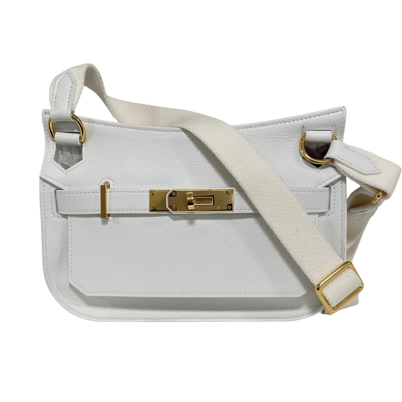 HERMES 愛馬仕 MINI JYPSIERE 迷你吉普賽 皮革 純白色 金釦