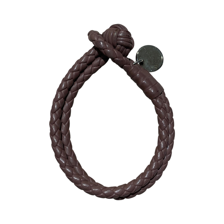BOTTEGA VENETA 葆蝶家 編織手環 皮革 棕紅色