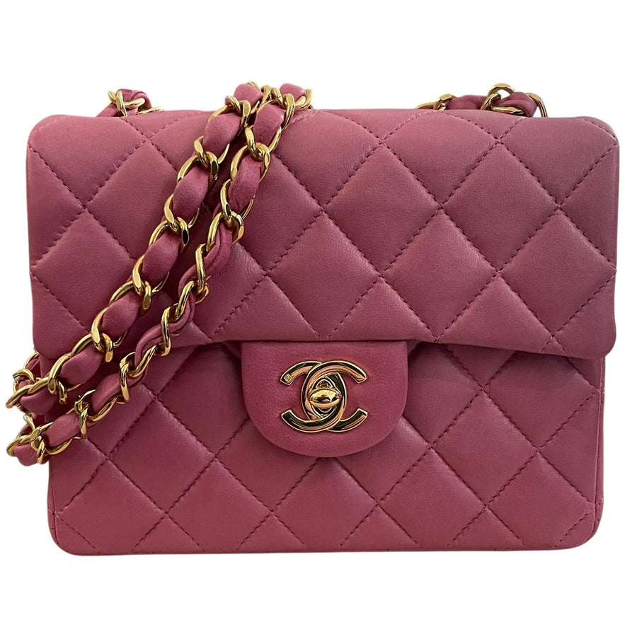 CHANEL 香奈兒 MATELASSE 17cm 方胖子 羊皮 粉紅色 金釦