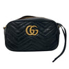 GUCCI 古馳 GG Marmont 黑色牛皮斜背相機包 SMALL 金釦