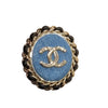 CHANEL 香奈兒 CC LOGO 單寧圓雙C皮穿鍊胸針  金釦