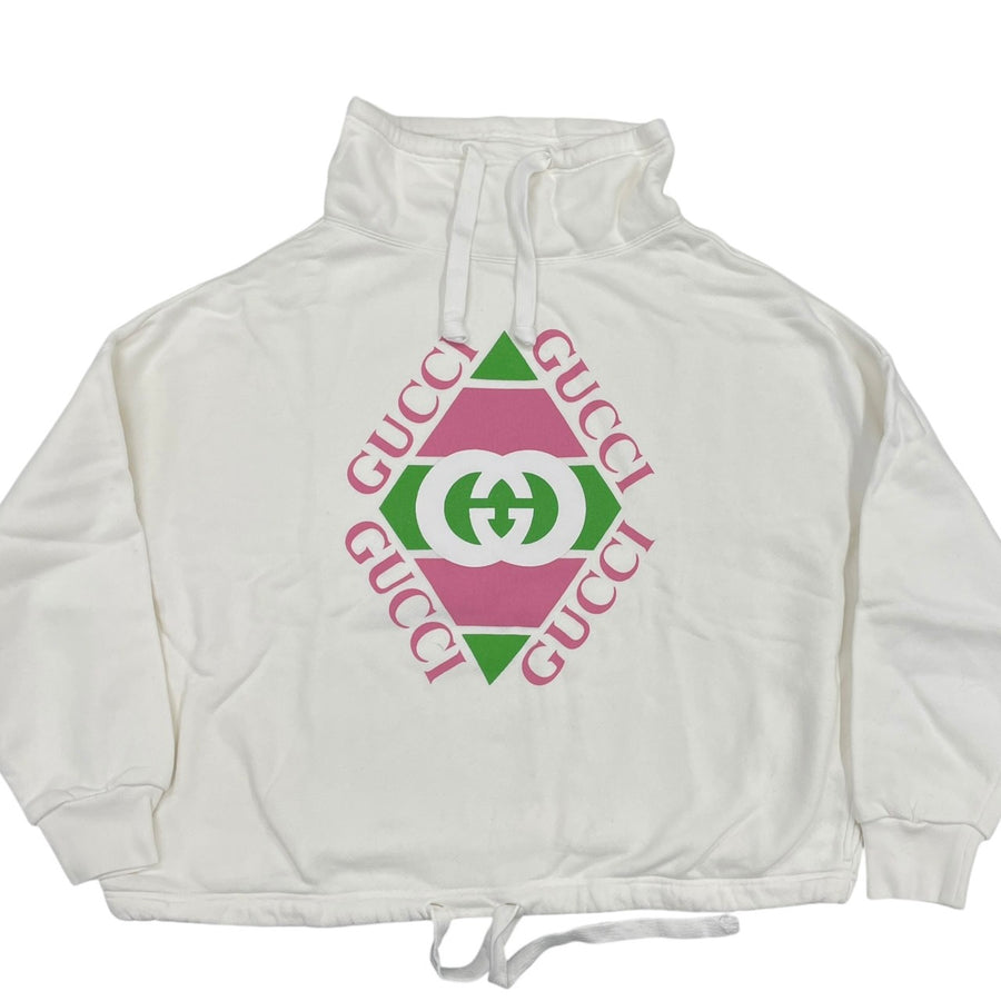 GUCCI 古馳 白色立領LOGO長袖衛衣 棉質 白色 XXS OVERSIZE