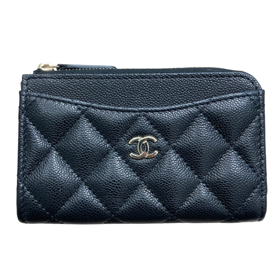 CHANEL 香奈兒 經典拉鍊卡片夾 AP3179  荔枝牛皮 黑色 金釦