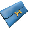 HERMES 愛馬仕 CONSTANCE TOGO 肩背康康長夾 皮革 藍色系 金釦 U刻