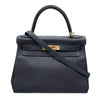 HERMES 愛馬仕 KELLY 28 內縫 手提包 皮革 深藍色 金釦