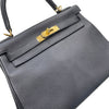 HERMES 愛馬仕 KELLY 28 內縫 手提包 皮革 深藍色 金釦