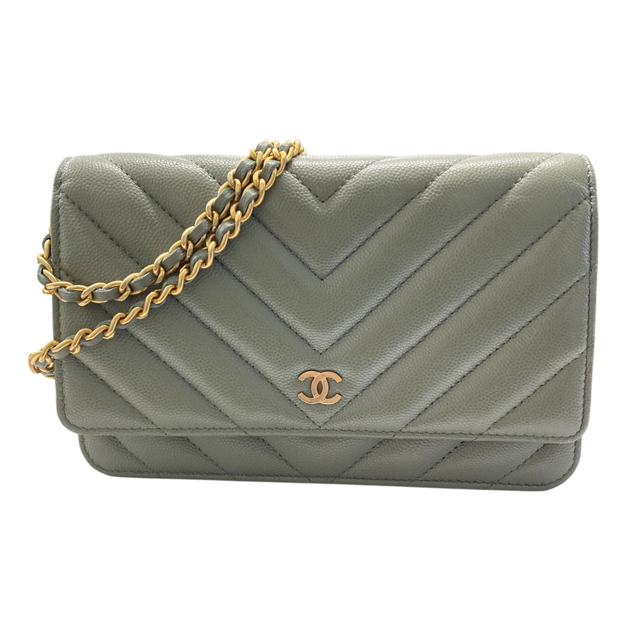 CHANEL 香奈兒 COCO CF WOC 荔枝牛皮 肩背包 牛油果色 金釦