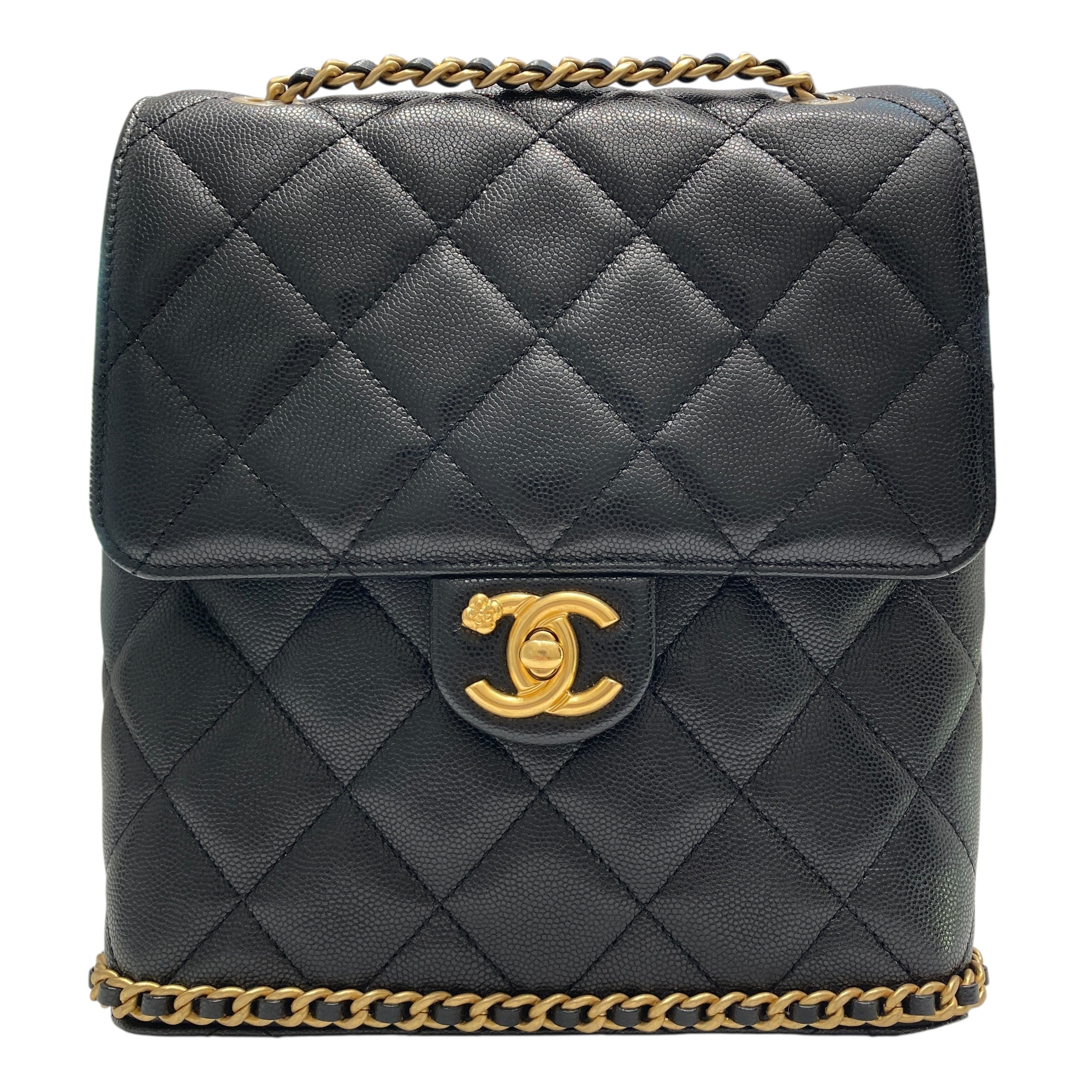 CHANEL 香奈兒 Ado 荔枝牛皮 背包 黑色 金釦