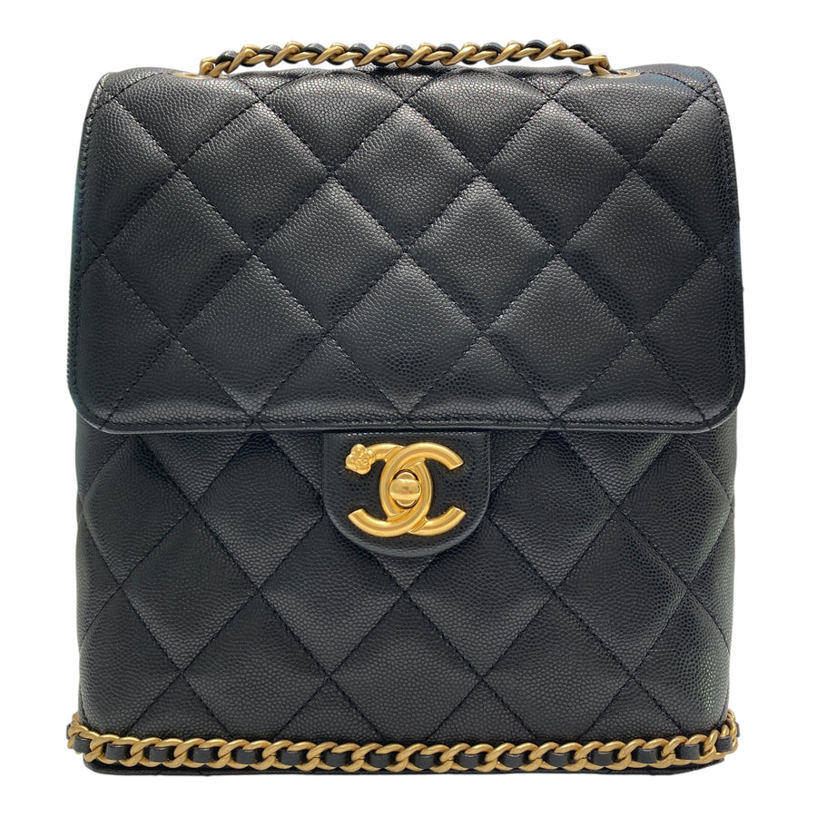CHANEL 香奈兒 Ado 荔枝牛皮 背包 黑色 金釦