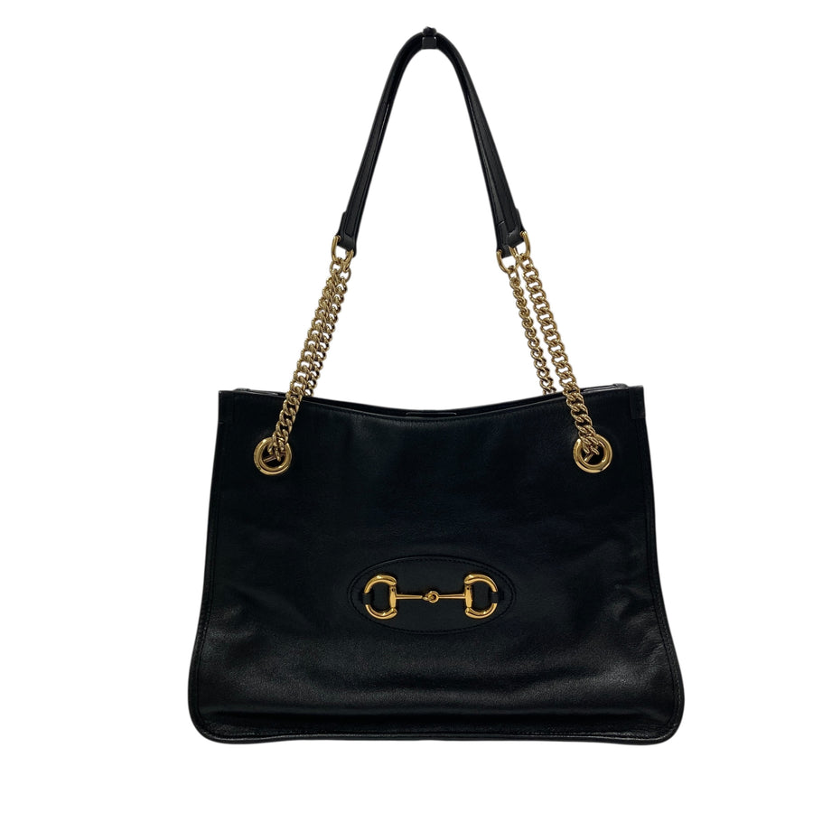 GUCCI 古馳 621144 1955 Horsebit 油蠟皮 肩背包 黑色