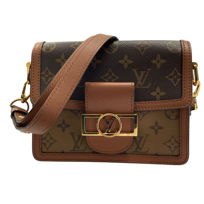 LOUIS VUITTON 路易威登 M44580 MINI DAUPHINE 信封包 PVC帆布 老花/反轉老花 棕色 金釦