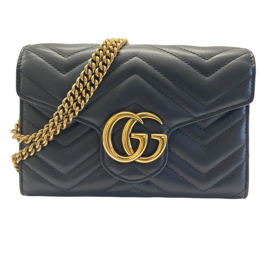 GUCCI 古馳 474575 GG Marmont Matelassé 羊皮 黑色 肩背包