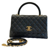 CHANEL 香奈兒 A92991 Coco Handle Medium 荔枝牛皮 手提包 黑色 金釦