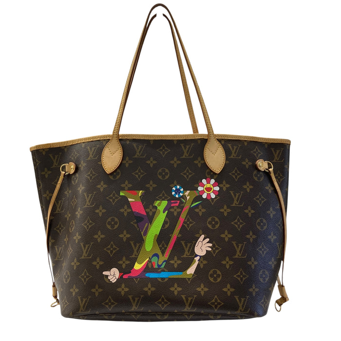 LOUIS VUITTON 路易威登 M95560 Neverfull MM 村上隆 聯名 PVC帆布 托特包 棕色老花