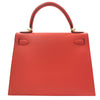 HERMES 愛馬仕 KELLY 28 外縫 Z刻 皮革 手提包 橘紅色 金釦