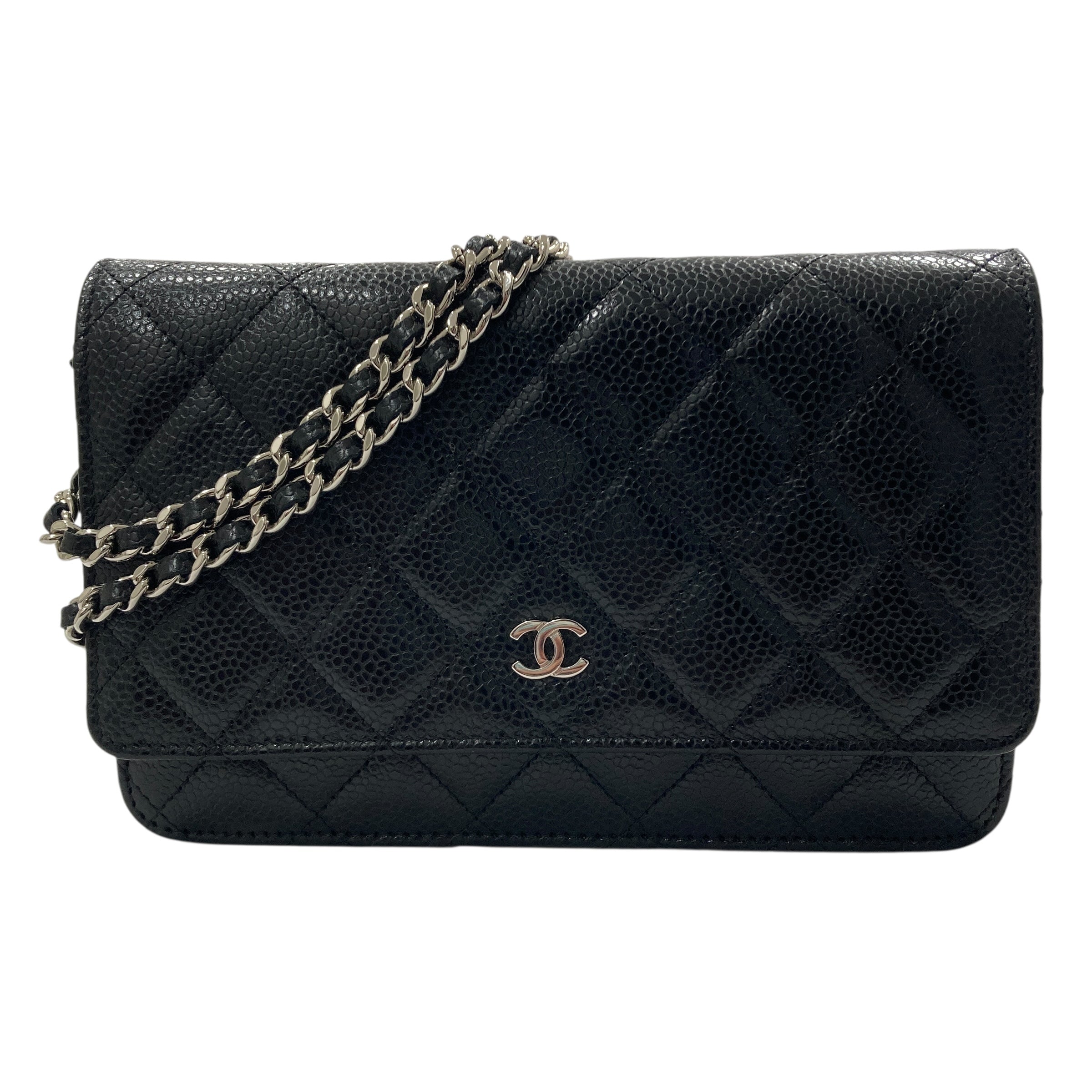 CHANEL 香奈兒 A33814 Chanel WOC 19 荔枝牛皮 斜背包 黑色 銀釦