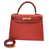 HERMES 愛馬仕 KELLY 28 外縫 Z刻 皮革 手提包 橘紅色 金釦