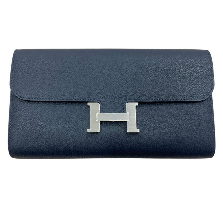 HERMES 愛馬仕 CONSTANCE TOGO 康康TOGO 肩背長夾 EVERCOLOR皮 深藍色 銀扣 Y刻