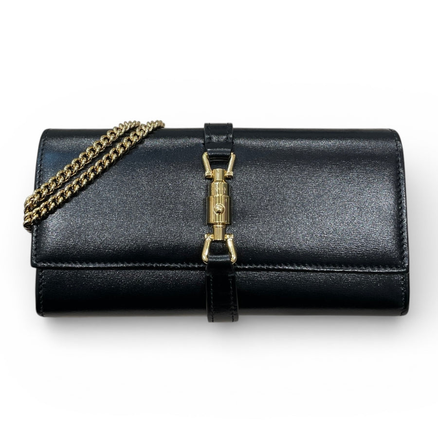 GUCCI 古馳 652681 JACKIE 1961 鍊條長夾 皮革 黑色 金扣