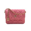 CHANEL 香奈兒 TWEED QUILTED FLAP CHAIN WAIST BAG 迷你腰包 粉紅色 粗花呢 淺金釦
