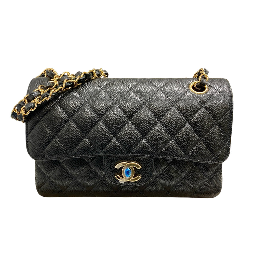 CHANEL 香奈兒 A01113 CLASSIC FLAP BAG 翻蓋肩背包  荔枝牛皮 黑色 金釦