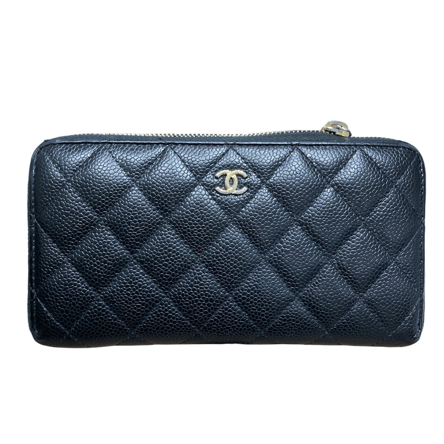 CHANEL 香奈兒 長夾 荔枝牛皮 黑色 金釦