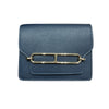 HERMÈS 愛馬仕 U刻 ROULIS SLIM 豬鼻子短夾 牛皮 深藍色 銀釦