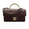 CHANEL 香奈兒 TOP HANDLE FLAP BAG MINI CF手提鑽把斜背包迷你 小羊皮 酒紫色 淺金釦