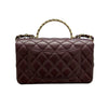 CHANEL 香奈兒 TOP HANDLE FLAP BAG MINI CF手提鑽把斜背包迷你 小羊皮 酒紫色 淺金釦