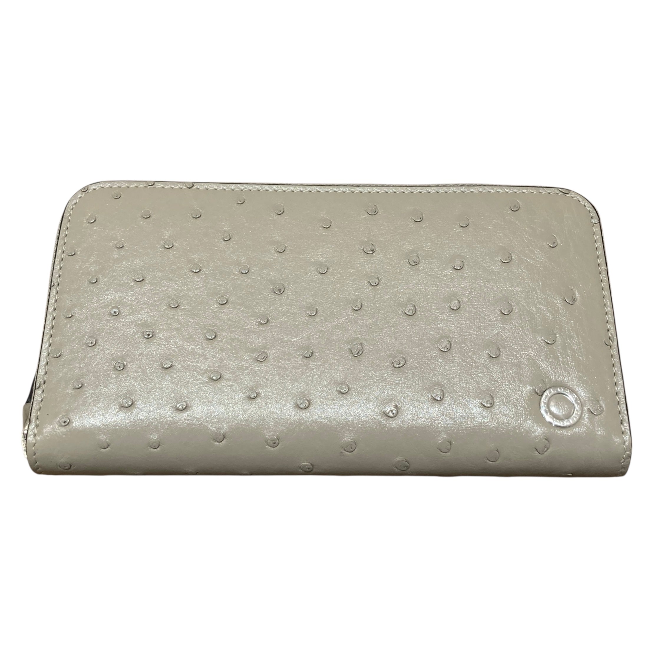 BVLGARI 寶格麗 293299S  MAN YEN LONG WALLET 長夾 鴕鳥皮 米色 銀釦