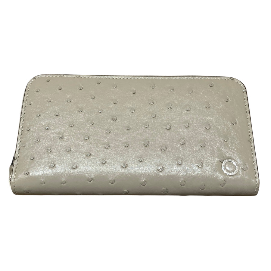 BVLGARI 寶格麗 293299S  MAN YEN LONG WALLET 長夾 鴕鳥皮 米色 銀釦