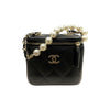 CHANEL 香奈兒 MINI VANITY 迷你珍珠鏈條化妝箱包 皮革 黑色 淺金釦