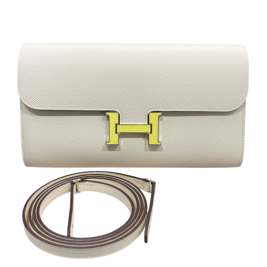 HERMES 愛馬仕 B刻 CONSTANCE TO GO 砝瑯H字 皮革 奶昔白 銀釦