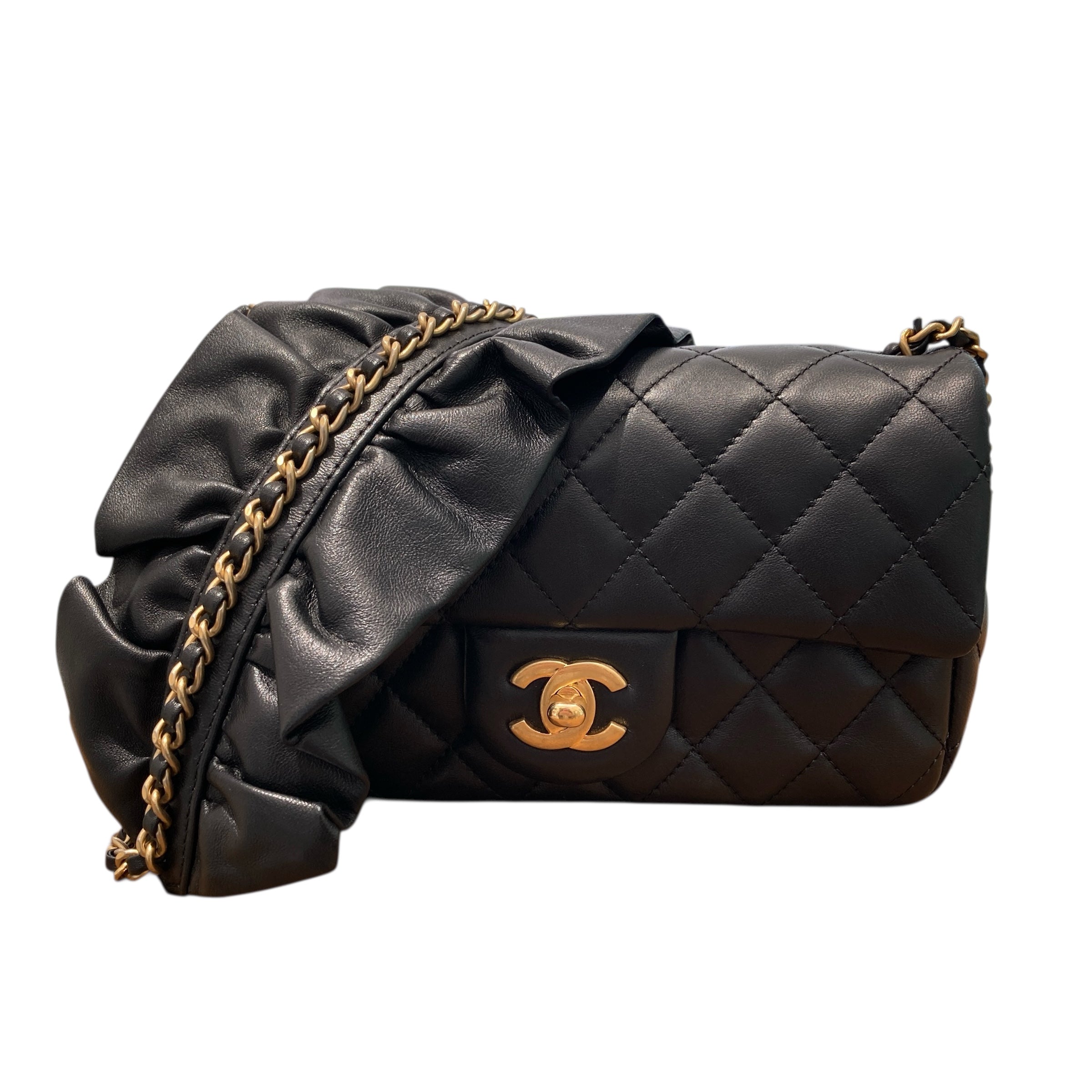 CHANEL 香奈兒 ROMANCE MINI FLAP BAG 羊皮 黑色