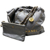 CHANEL 22 鏈條束口肩背包 小羊皮 灰藍色 金色金具