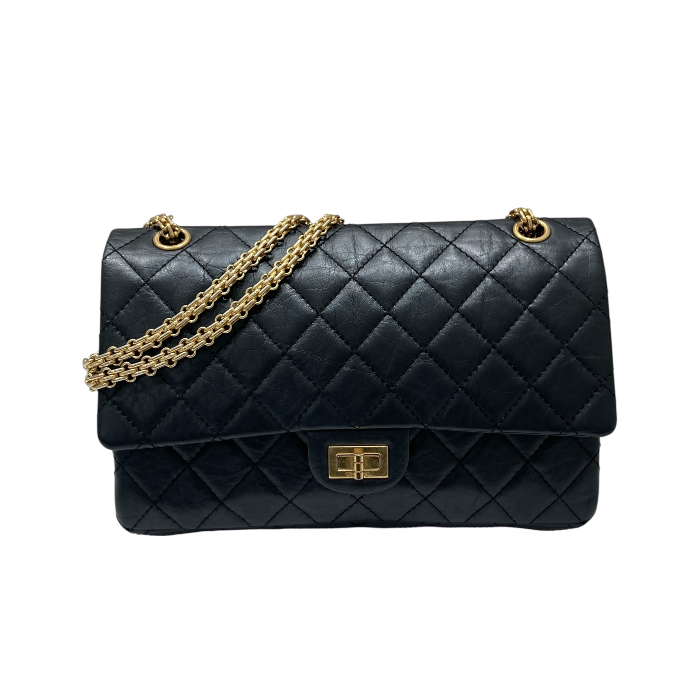CHANEL 香奈兒 2.55 經典翻蓋側背包 油蠟小牛皮 黑色 金釦