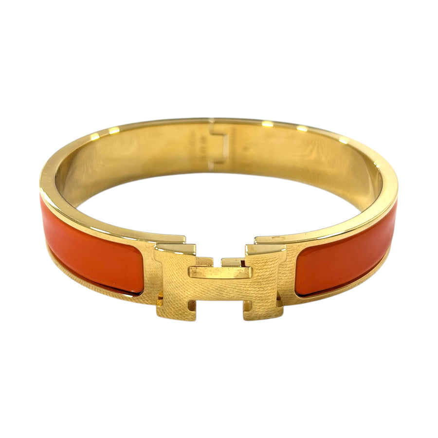 HERMES CLIC H 手環 金色金屬 / 橘色琺瑯