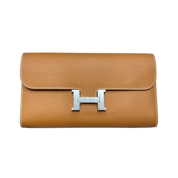 HERMES 愛馬仕 W刻 CONSTANCE TO GO 肩背手拿包 EPSOM皮革 金棕 銀釦